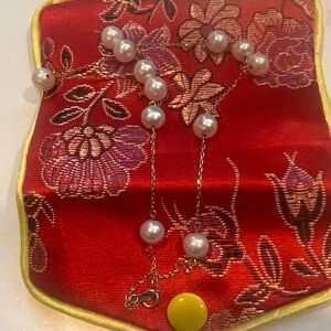 Classic Yellow Gold Pearl Station Necklace - Women Jewelry